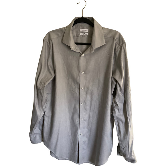 Calvin Klein Men's 17 34/35 Steel Gray Slim Fit Shirt button down Stretch - Picture 1 of 8